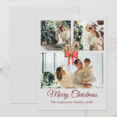 Modern Three-Photo Holiday Family Collage シーズンカード (正面/裏面)