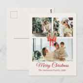 Modern Three-Photo Holiday Family Collage ポストカード (正面/裏面)
