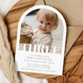 Modern THREE Photo Simple Arch 3rd Birthday Party 招待状