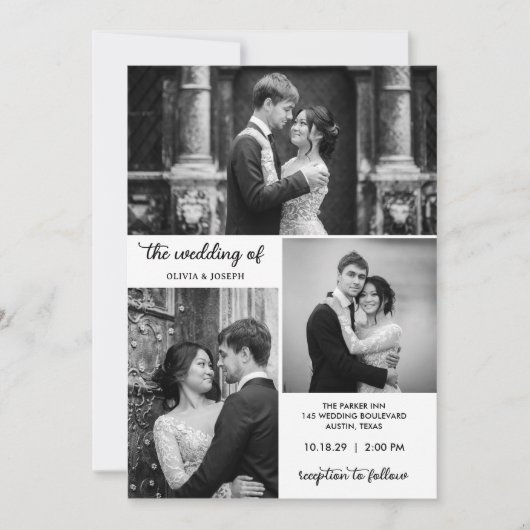 Modern Three Photo Wedding 招待状 (正面)