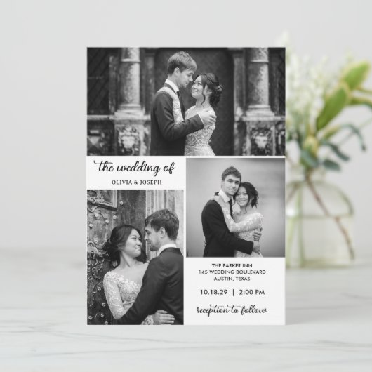 Modern Three Photo Wedding 招待状 (スタンド正面)