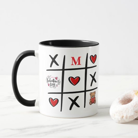 Modern Tic Tac Toe Valentines Day Initial マグカップ (ドーナツ)