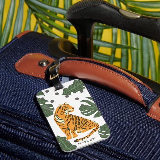 Modern Tiger and Jungle Leaves Art Personalised ラゲッジタグ (正面インサイチュ1)