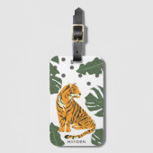 Modern Tiger and Jungle Leaves Art Personalised ラゲッジタグ (正面縦)