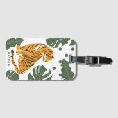 Modern Tiger and Jungle Leaves Art Personalised ラゲッジタグ (正面横)