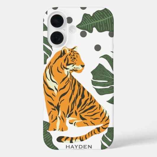 Modern Tiger and Jungle Leaves Art Personalised Case-Mate iPhoneケース (裏面)