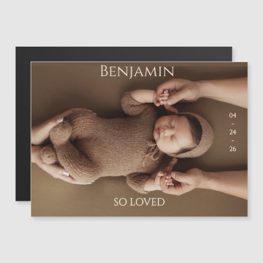 Modern Timeless Photo Magnetic Baby Announcement (正面/裏面)
