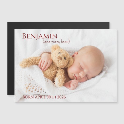 Modern Timeless Photo Magnetic Baby Announcement (正面/裏面)