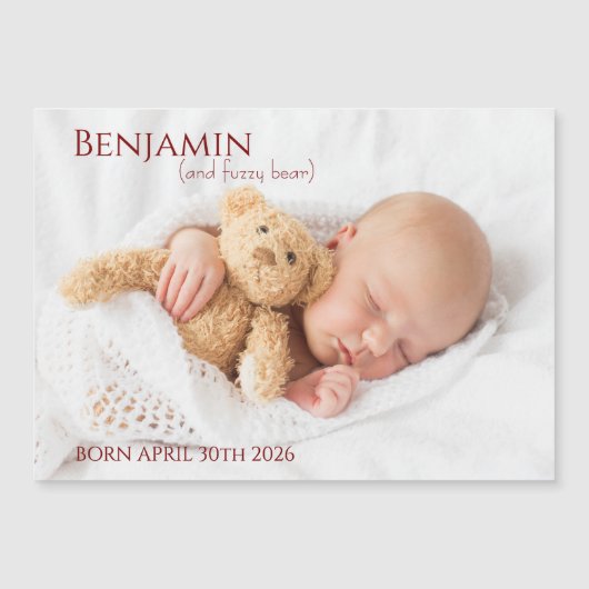 Modern Timeless Photo Magnetic Baby Announcement (正面)