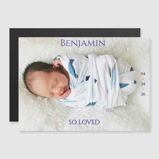 Modern Timeless Photo Magnetic Baby Announcement (正面/裏面)