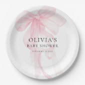 Modern Tinted Pink Bow Baby Shower ペーパープレート (正面)