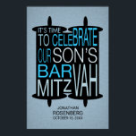 Modern Torah Bar Mitzvah Poster Gray and Blue ポスター<br><div class="desc">It’s modern simplicity for your son’s Bar Mitzvah. This poster features a striking silhouette of the Torah that frames art deco style type, announcing the big event. The linen-like background is a lightly textured color. All of the printed information can be customized with your son’s name and the event date…just...</div>