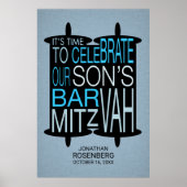 Modern Torah Bar Mitzvah Poster Gray and Blue ポスター (正面)