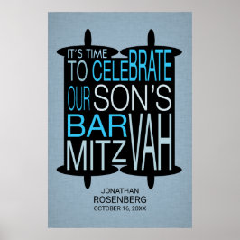 Modern Torah Bar Mitzvah Poster Gray and Blue ポスター