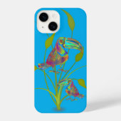 Modern Toucan Art with Plants Turquoise Phone Case iPhoneケース (裏面)