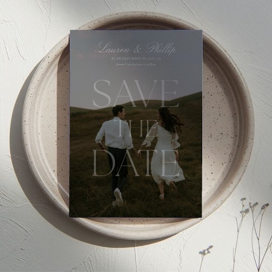 Modern transparent typography photo save the date 招待状