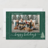 Modern Tree Festive Lights Snow Xmas Photo Green シーズンカード (正面)