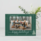 Modern Tree Festive Lights Snow Xmas Photo Green シーズンカード (スタンド正面)