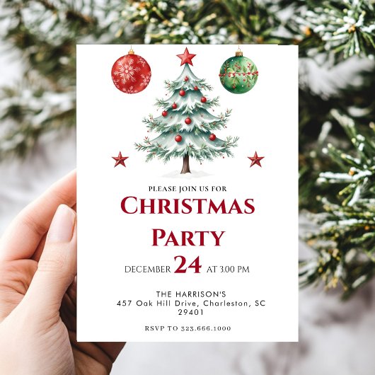 Modern Tree Holiday Christmas Dinner 招待状