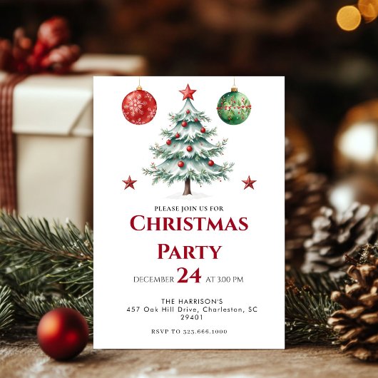 Modern Tree Holiday Christmas Dinner 招待状