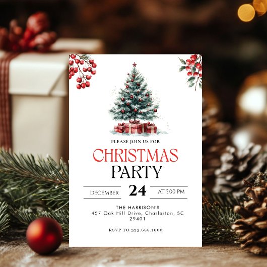 Modern Tree Holiday Christmas Party Invitation 招待状