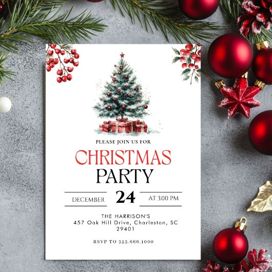 Modern Tree Holiday Christmas Party Invitation  招待状