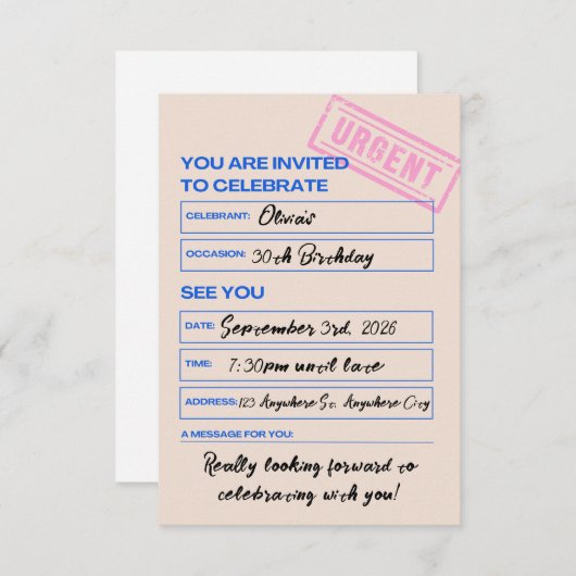 Modern, Trendy, 30th Birthday Invitation 招待状 (正面/裏面)