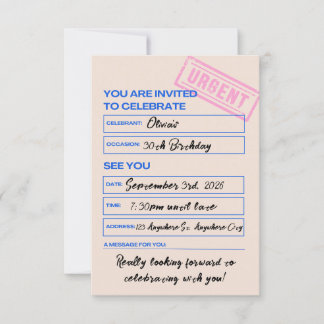 Modern, Trendy, 30th Birthday Invitation 招待状