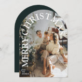 Modern Trendy Arched Merry Christmas Family Photo 招待状 (正面/裏面)