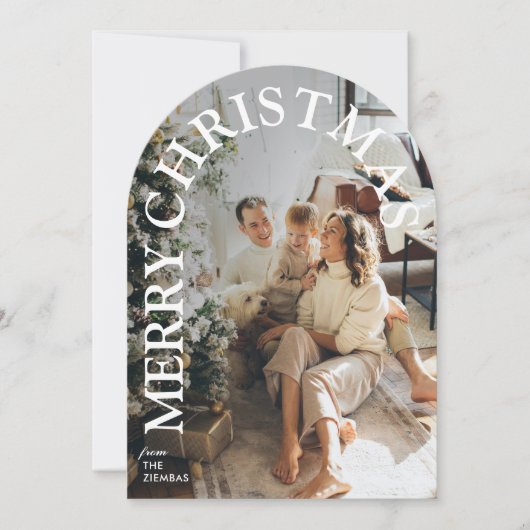 Modern Trendy Arched Merry Christmas Family Photo 招待状 (正面)