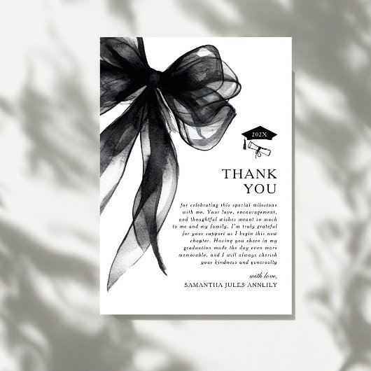 Modern Trendy Black Bow Graduation Party サンキューカード