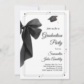 Modern Trendy Black Bow Graduation Party  招待状 (正面)
