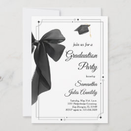 Modern Trendy Black Bow Graduation Party 招待状