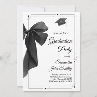 Modern Trendy Black Bow Graduation Party  招待状