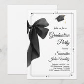 Modern Trendy Black Bow Graduation Party  招待状 (正面/裏面)