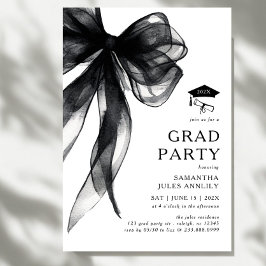 Modern Trendy Black Bow Graduation Party 招待状