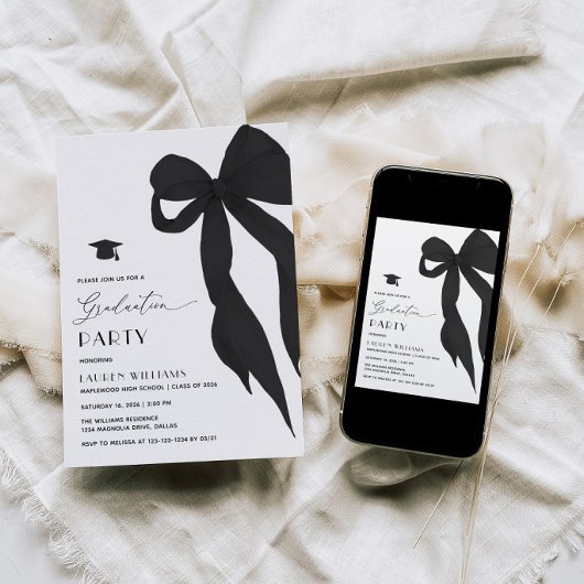 Modern Trendy Black Bow Graduation Party 招待状