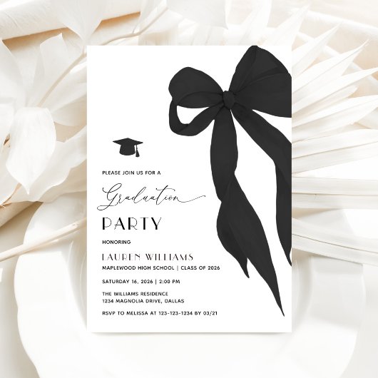 Modern Trendy Black Bow Graduation Party 招待状