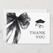 Modern Trendy Black Bow Photo Graduation Party サンキューカード (正面)