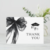 Modern Trendy Black Bow Photo Graduation Party サンキューカード (スタンド正面)