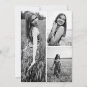 Modern Trendy  Black &White 3Photo Graduation 招待状 (裏面)