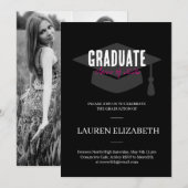 Modern Trendy  Black &White 3Photo Graduation 招待状 (正面/裏面)