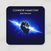 Modern Trendy Cool Blue Lightning Electrician Busi スクエア名刺 (裏面)