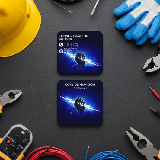 Modern Trendy Cool Blue Lightning Electrician Busi スクエア名刺