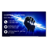 Modern Trendy Cool Blue Lightning Electrician Busi マグネット名刺 (正面)