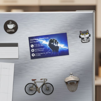 Modern Trendy Cool Blue Lightning Electrician Busi マグネット名刺