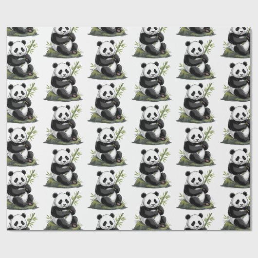 Modern Trendy Cute Panda Bear With Greenery Bamboo ラッピングペーパー (フラット)