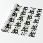 Modern Trendy Cute Panda Bear With Greenery Bamboo ラッピングペーパー (アンロールド)