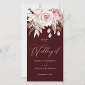 Modern Trendy Deep Burgundy Blush Wedding Program (正面)