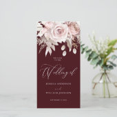 Modern Trendy Deep Burgundy Blush Wedding Program (スタンド正面)
